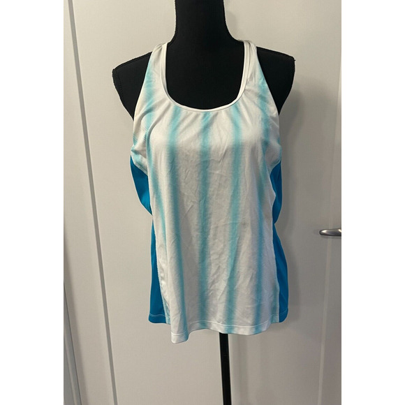 Womens Champion razor back shirt tee white and blue stripes size EXTRA LARGE - Picture 1 of 15